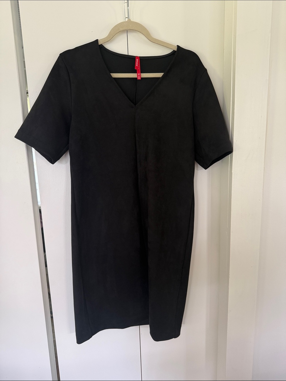 SPANX Faux Suede Column Dress V-Neck Short Sleeve Dress